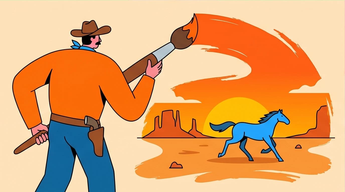 A depiction of McCarthy's descriptive writing style, showing a character painting the western landscape of All the Pretty Horses.