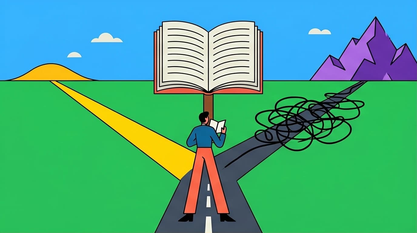 An illustration showing a reader choosing a path for starting the best Cormac McCarthy books, symbolizing the different reading roadmaps.