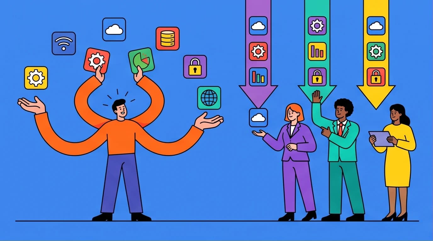 Illustration of the entrepreneur's shift from a stressed solo operator to a strategic CEO, a core theme in leadership books for scaling teams.