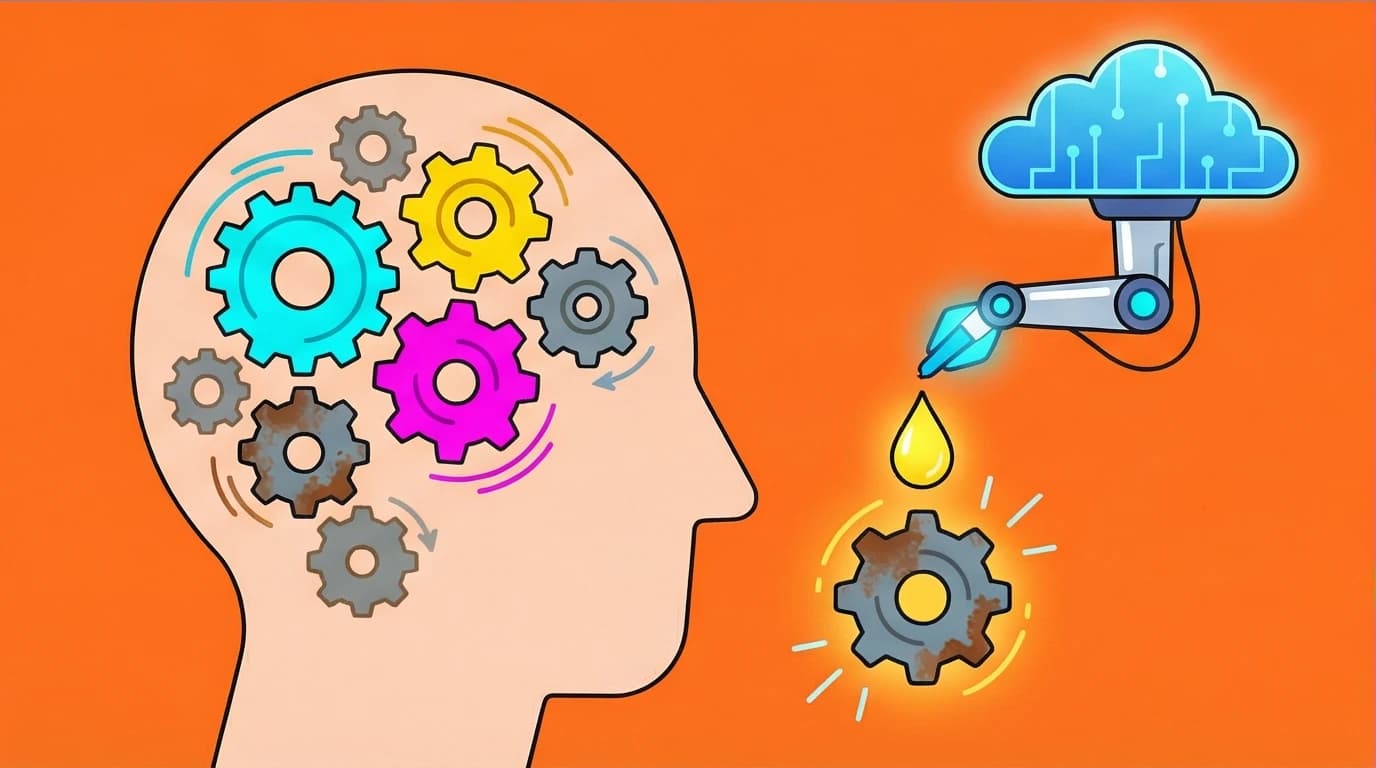 Illustration of an AI algorithm identifying and closing knowledge gaps in a brain, representing a key feature of advanced microlearning platforms.