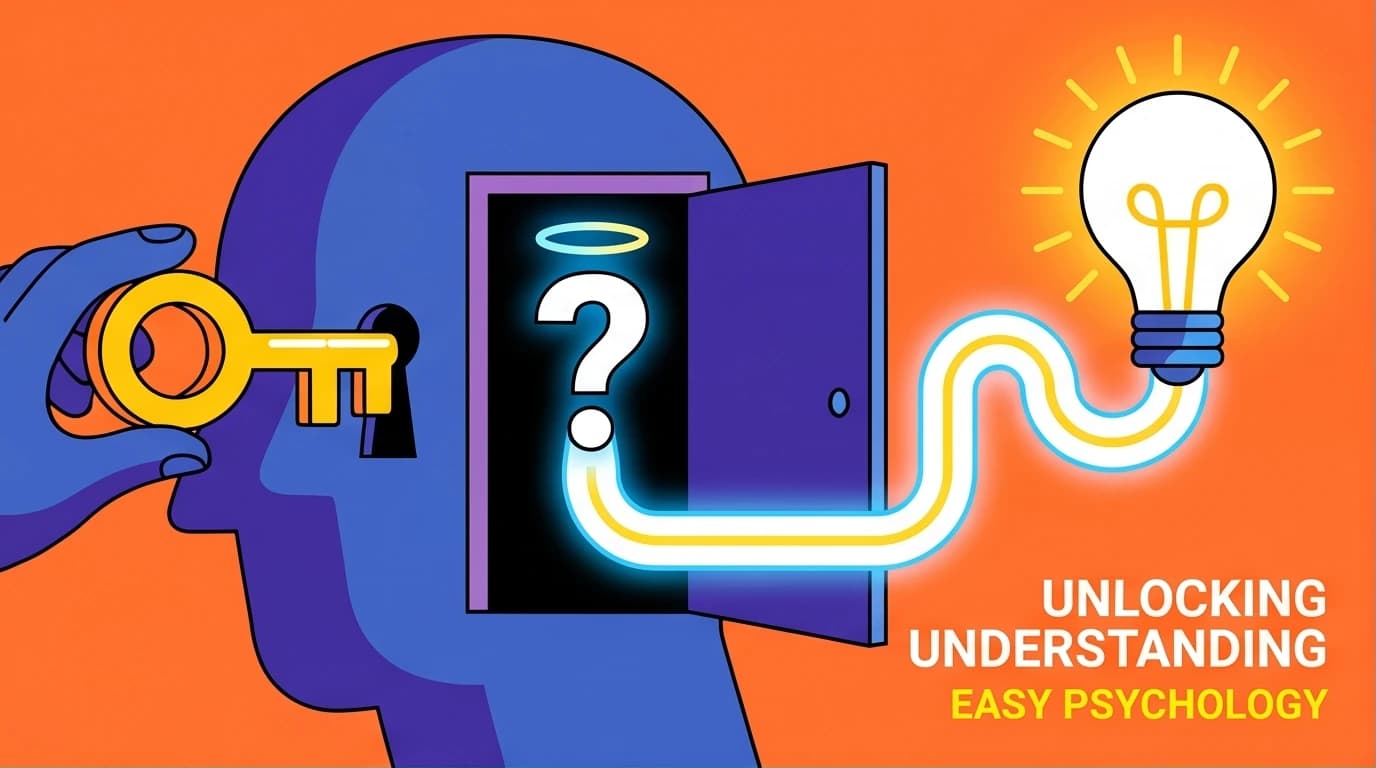 An illustration of a key unlocking a human head to reveal a simple path, symbolizing accessible psychology books for beginners and the fundamentals of human behavior.