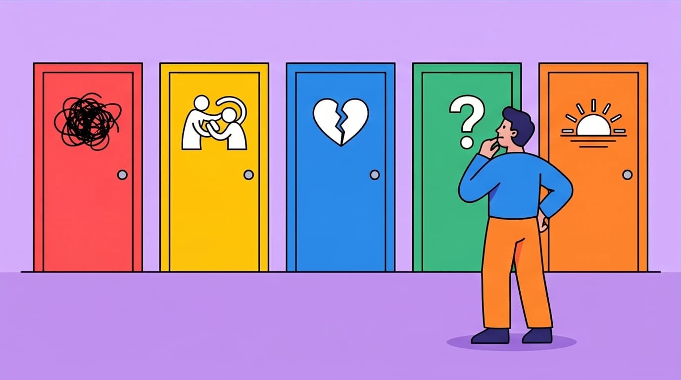 An illustration of a person choosing a psychology podcast based on their current emotional need, symbolizing personalized self-care.