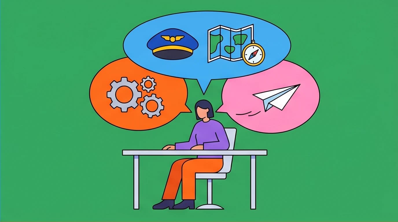 Illustration of a productivity system from a Skillshare business class, showing a person splitting tasks into planning, executing, and organizing.