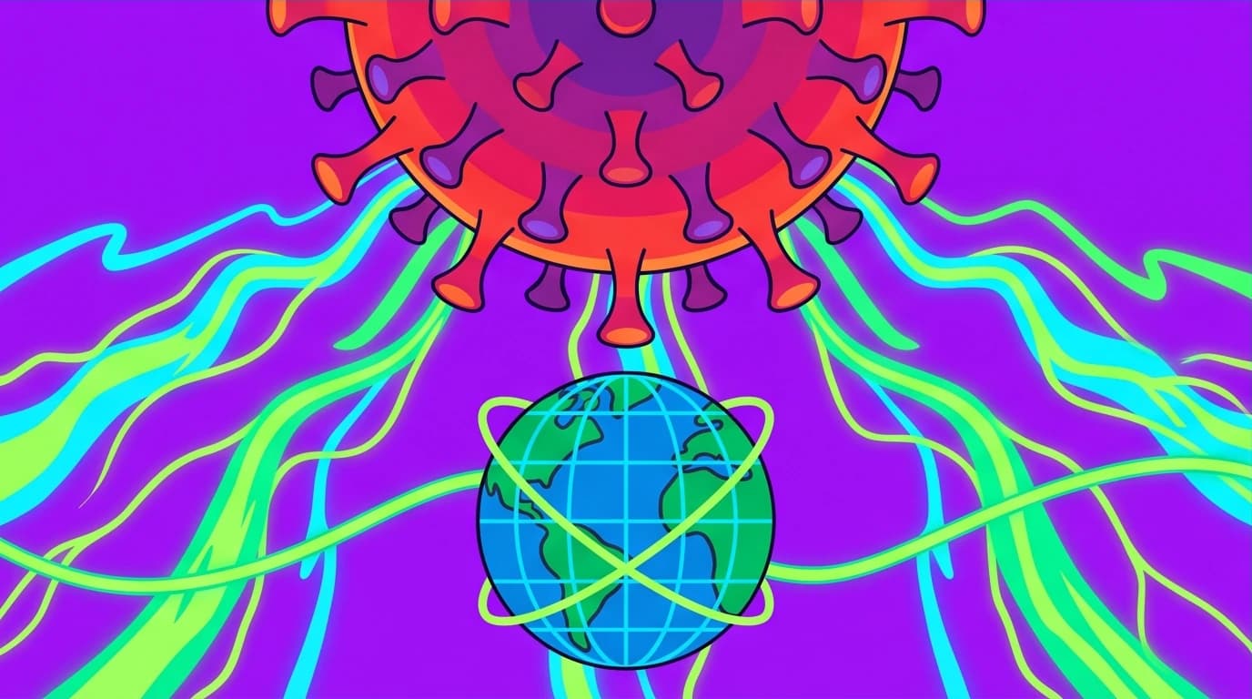 A visual representation of Sylvia Browne's End of Days prediction, showing a viral illness spreading across the globe.