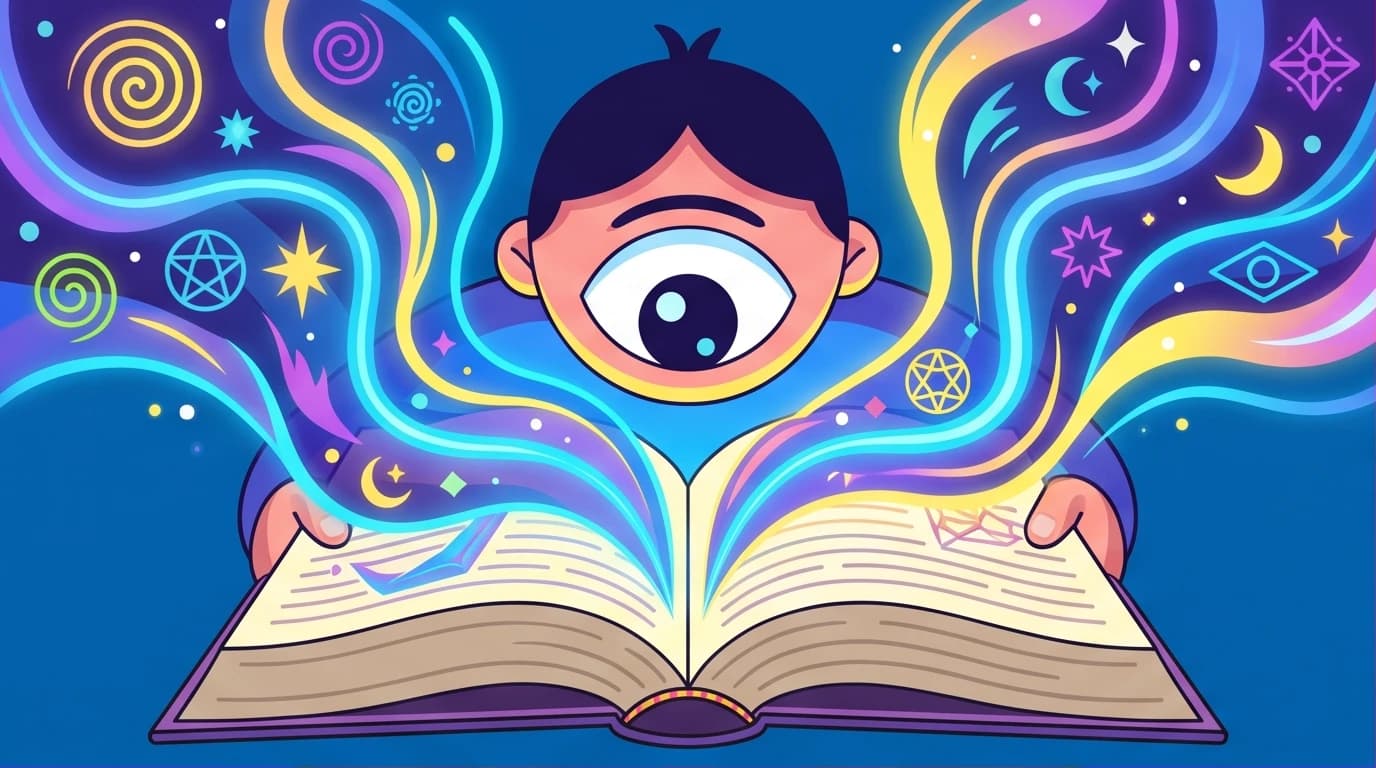 An illustration of a reader discovering the essential spiritual takeaways from the best Sylvia Browne books.