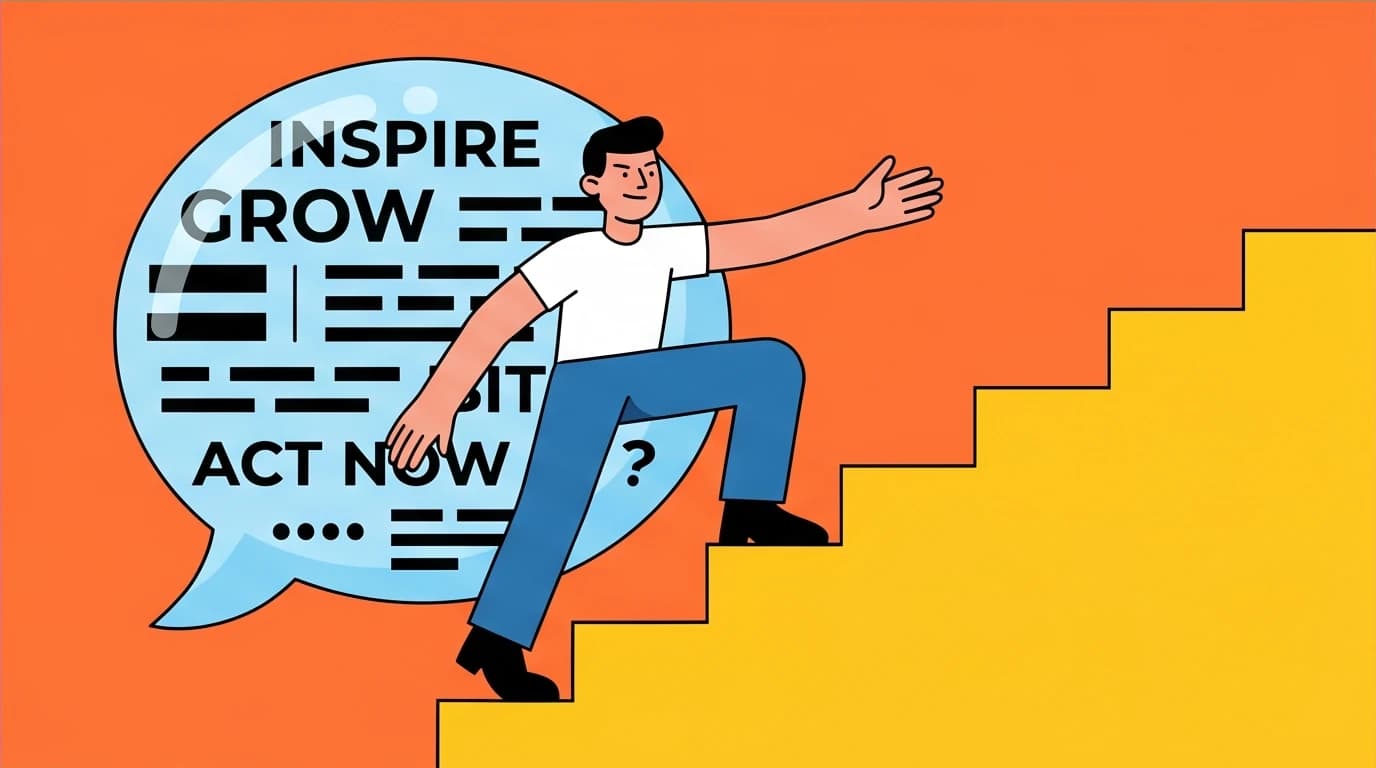 A character stepping out of a bubble of quotes to take real action, a key theme for self-improvement from Huang Shan-Liao's 'Make Life Better'.