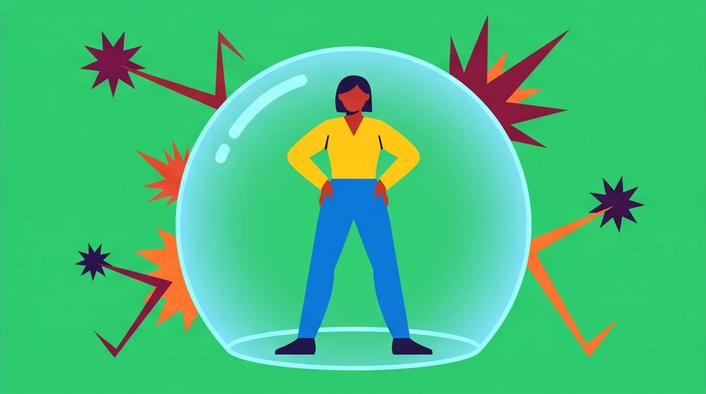 A person protected by an energy shield, demonstrating setting boundaries as a key step in healing from emotional abuse from parents.