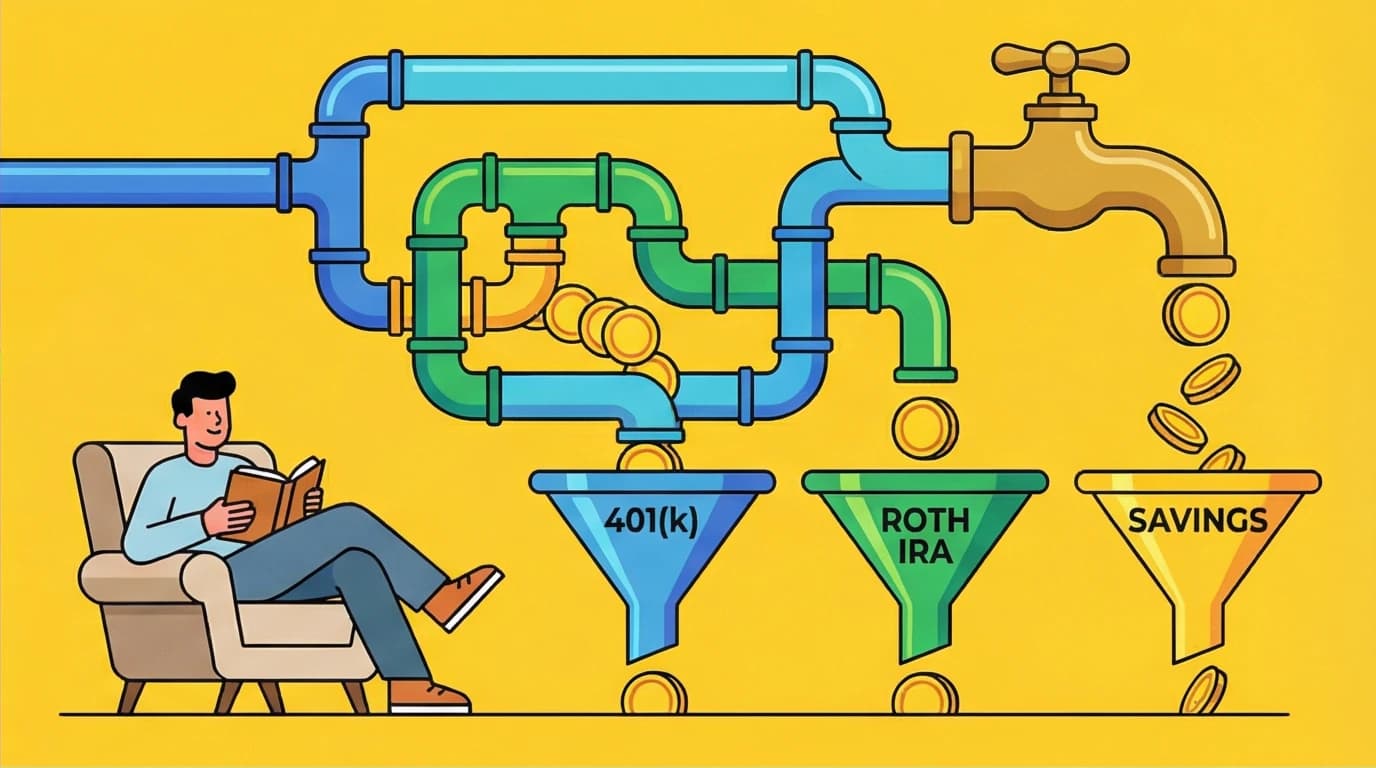 An illustration showing automated investing, a core concept from 'I Will Teach You to Be Rich' for building wealth effortlessly through systems.
