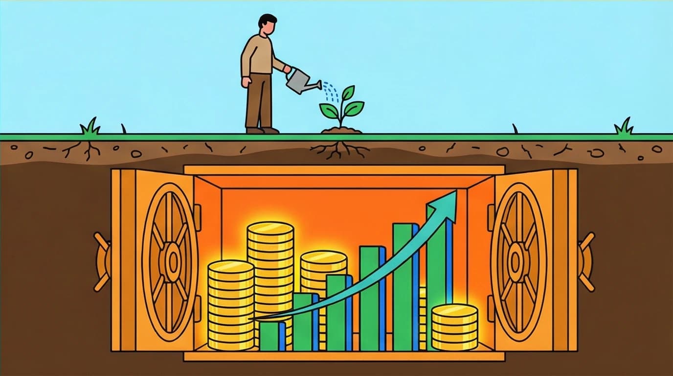 An illustration showing a person with a modest appearance but vast hidden wealth, symbolizing the core lesson from 'The Millionaire Next Door'.