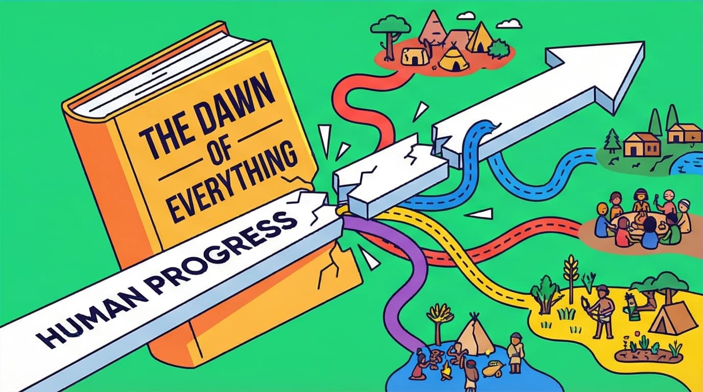 An artwork depicting a book shattering the linear path of human progress, a concept from books that challenge the Sapiens narrative.
