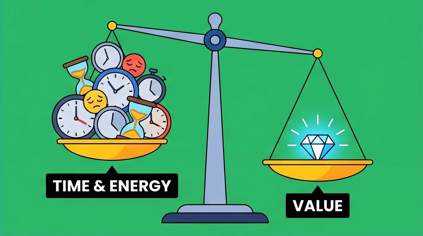 An illustration defining productivity as the value of output over time and energy, emphasizing high-value tasks.