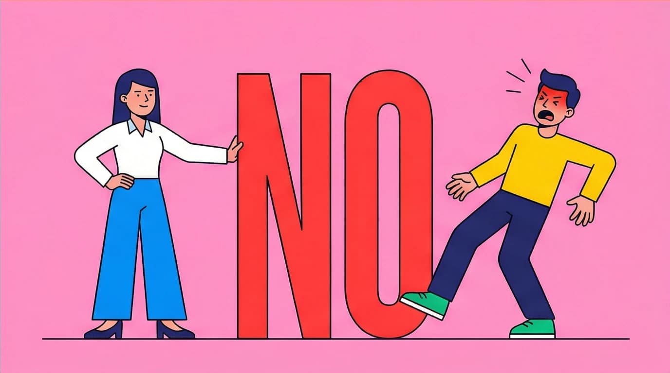 A character calmly says no and faces angry pushback, an actionable step from the Boundaries Henry Cloud book summary.