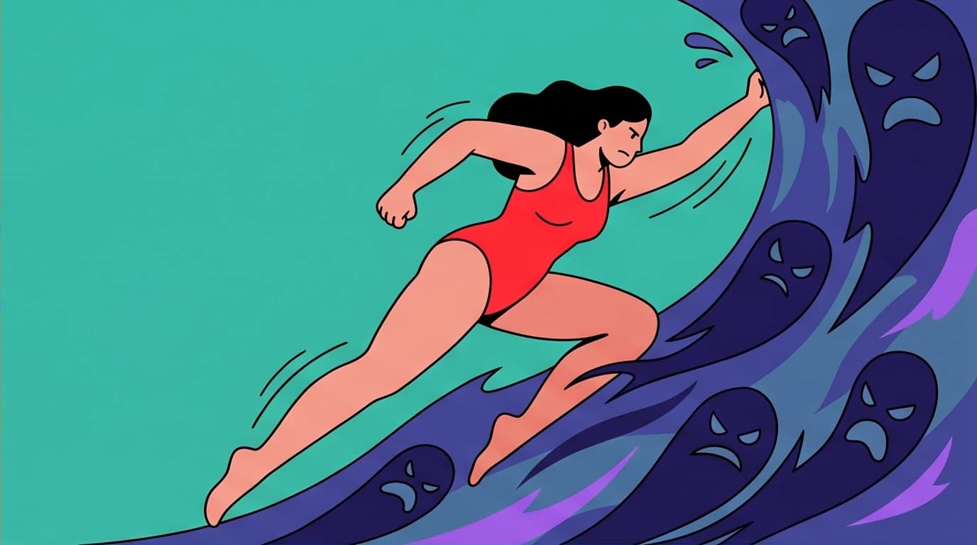 A mother, as a parenting cycle breaker, swims against the current of family history, illustrating the lonely work of healing childhood wounds.