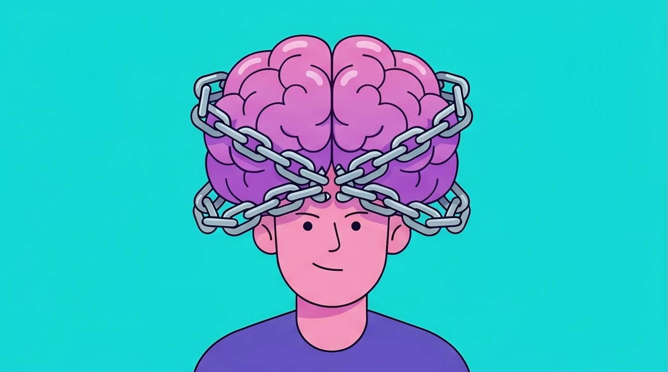 An illustration of a person breaking mental chains, summarizing David Goggins' Can't Hurt Me principles for building mental toughness and defying odds.