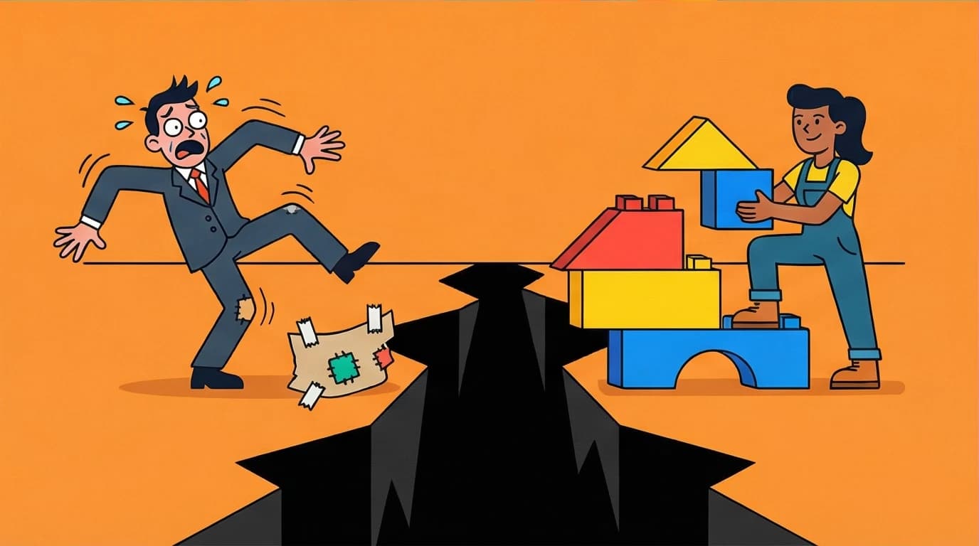 An illustration showing two approaches to failure: one person hides a problem while another builds a bridge, representing a core growth mindset principle from Carol Dweck.