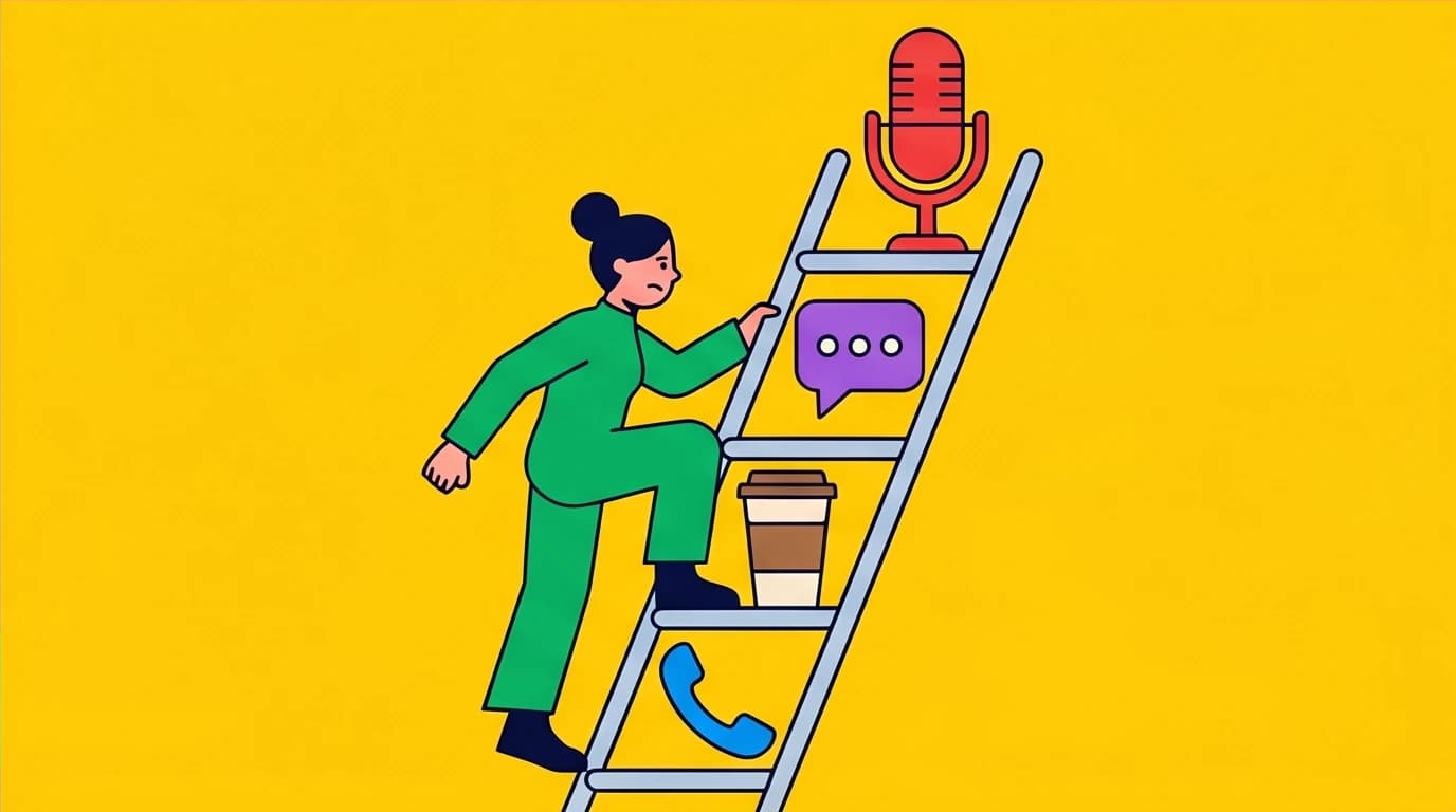 A person climbing a fear hierarchy ladder, a key technique in exposure therapy for social anxiety to gradually build confidence.