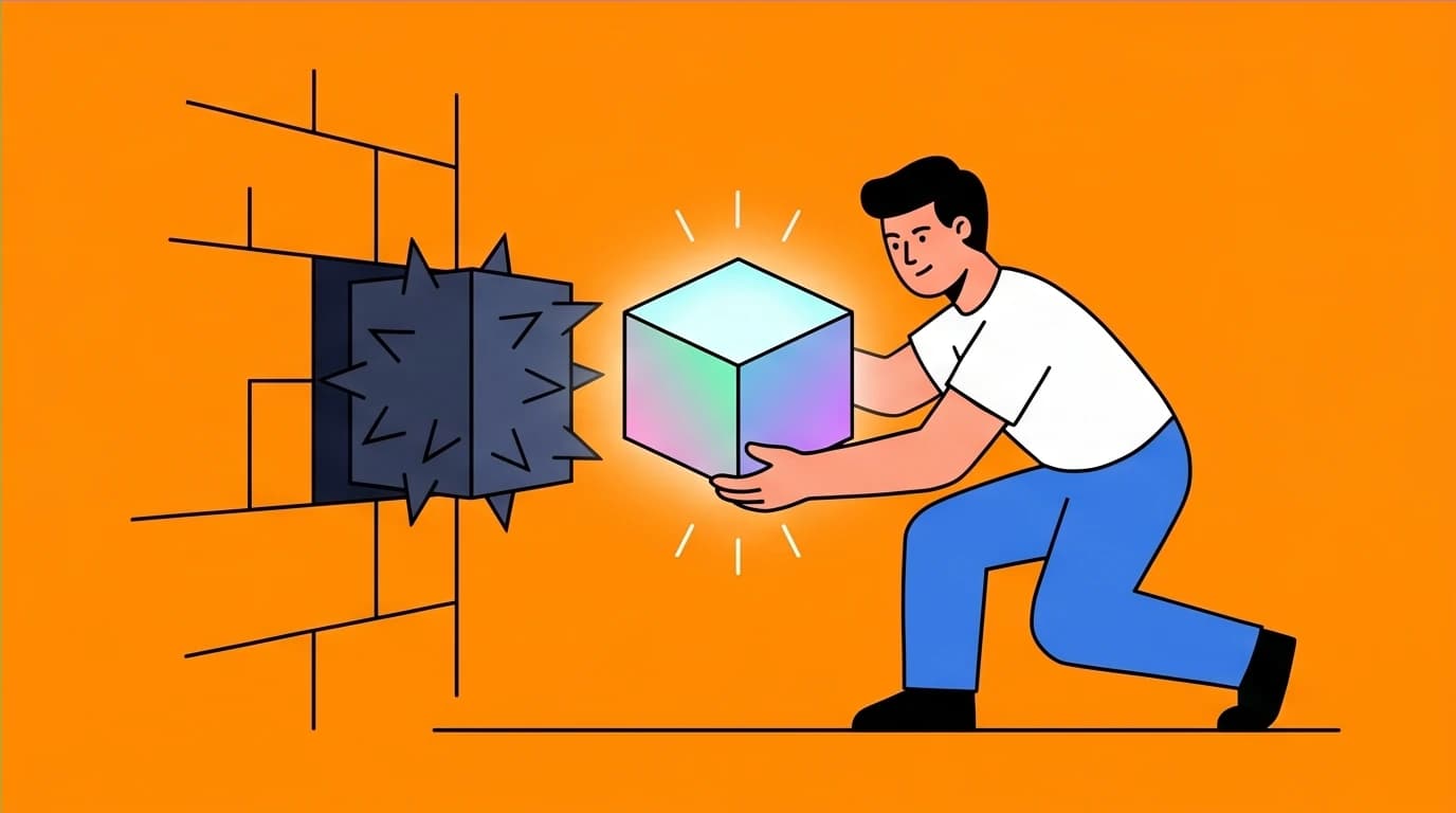 Visual of cognitive restructuring: a core CBT technique where a person replaces a spiky negative thought with a balanced, realistic one to manage anxiety.