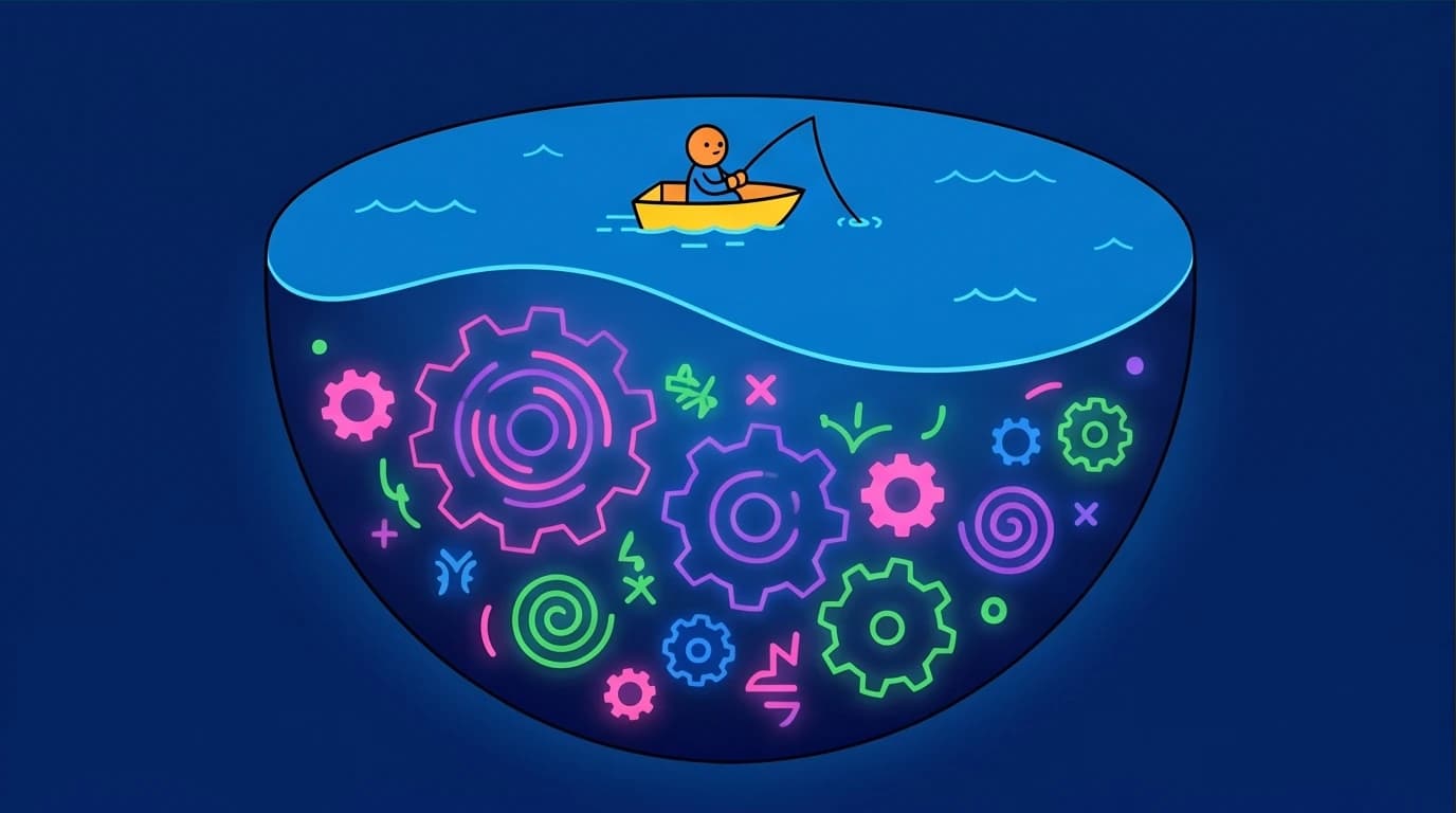 A visual metaphor for the subconscious mind, showing a vast, powerful world underneath the surface of consciousness, a core theme in psychology books.