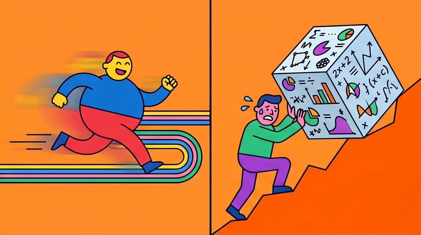 A split-screen showing System 1 thinking as an effortless sprint and System 2 as a difficult struggle, explaining Daniel Kahneman's dual-system theory.