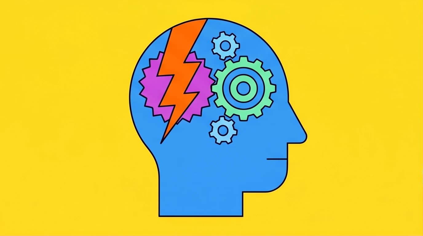 An illustration of a brain with fast, chaotic System 1 and slow, logical System 2 gears, representing the core cognitive biases in Thinking, Fast and Slow.