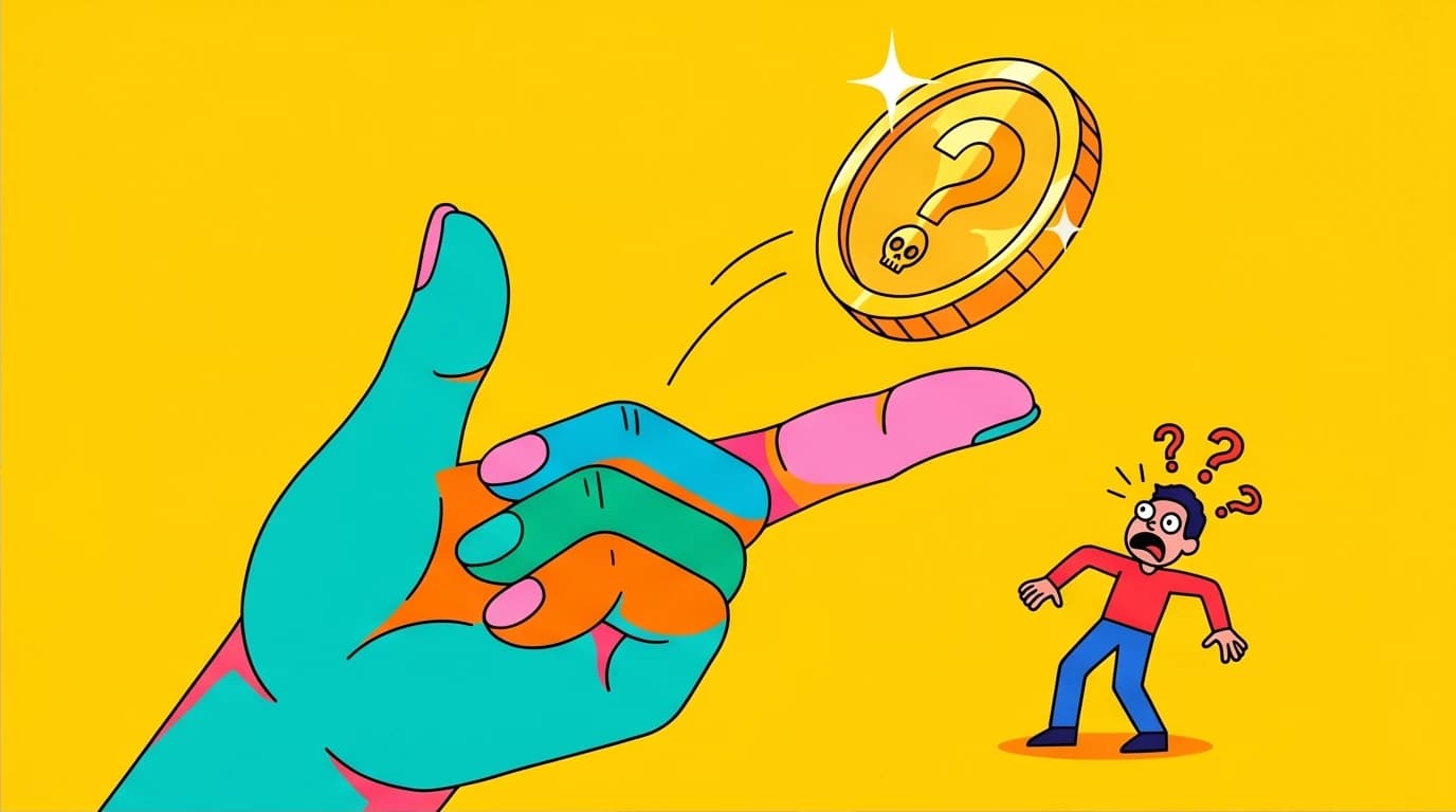A visual representation of nihilism in Cormac McCarthy's work, with a giant hand flipping a coin over a tiny, helpless human figure.