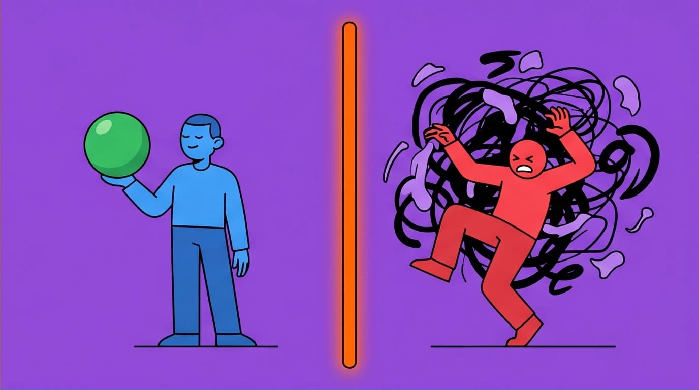 Two figures separated by a line, illustrating the concept of 'separation of tasks' from The Courage to be Disliked for mental freedom.