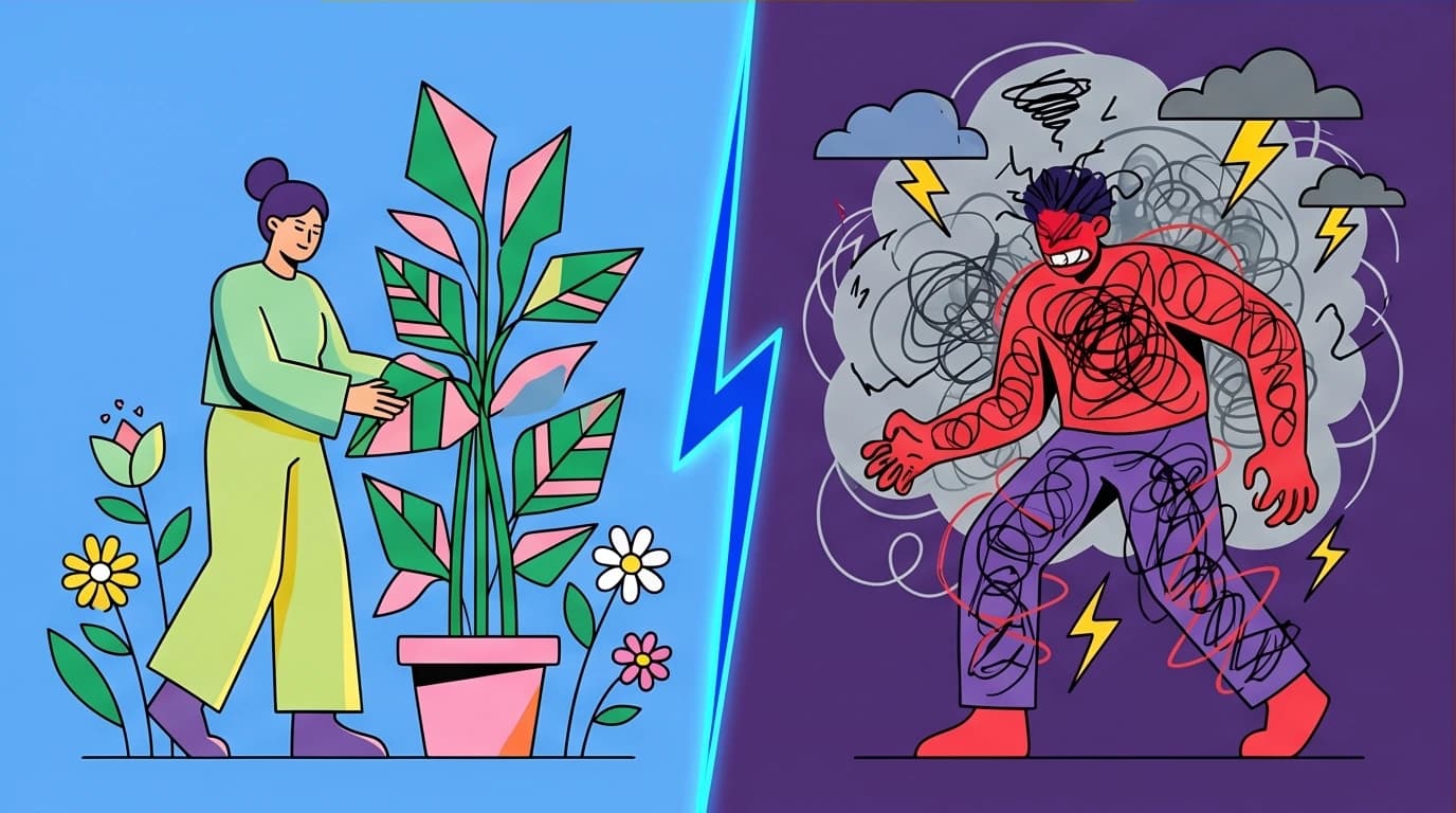 A visual guide to 'separation of tasks' from Adlerian psychology, showing two people handling their own issues separated by a clear line to solve relationship problems.