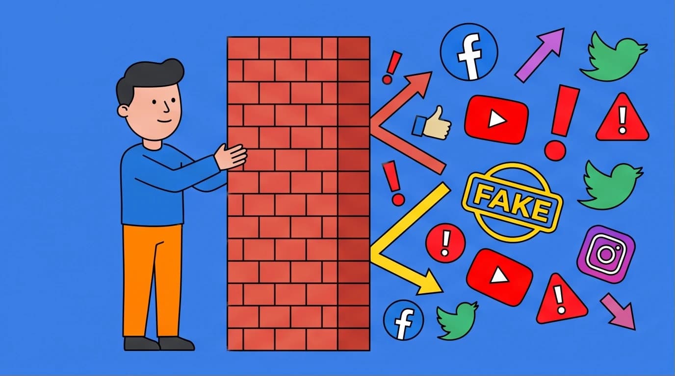 An illustration of a person building an information firewall, representing the core of critical thinking training and how to ask the right questions.