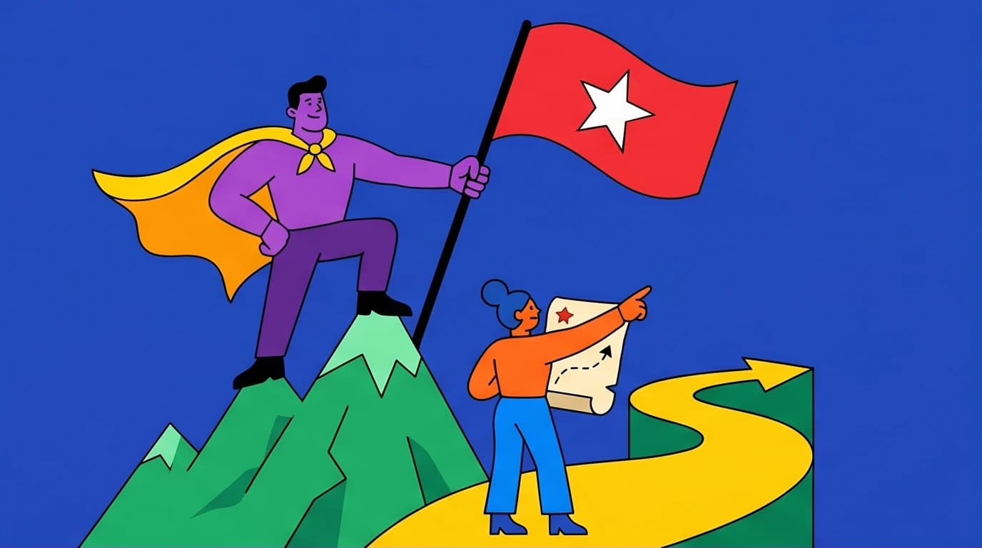 Illustration of the StoryBrand framework where the customer is the hero, empowered by a brand acting as the guide to achieve success.