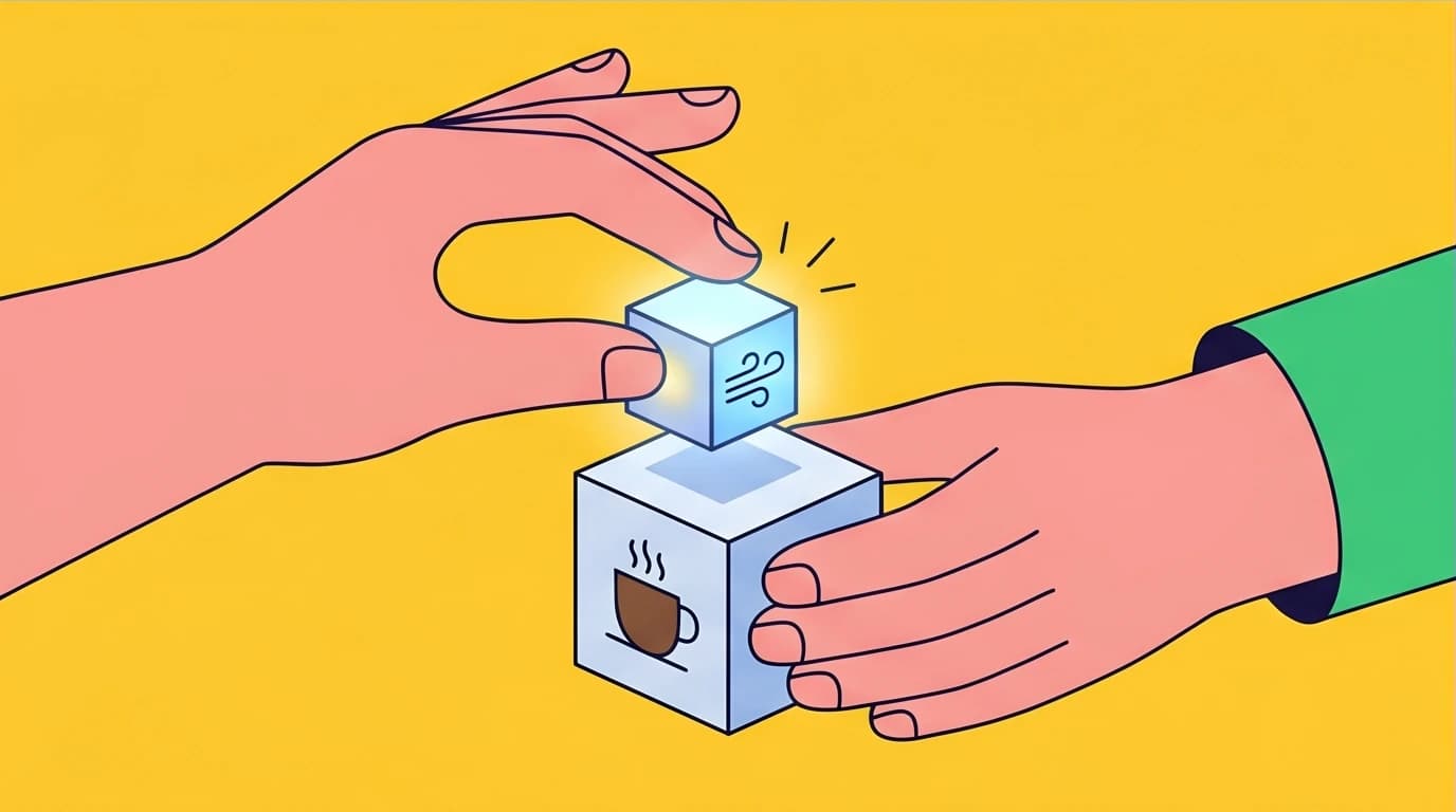 An illustration of habit stacking for mindfulness, where a new mindful habit is built upon an existing daily routine like coffee.