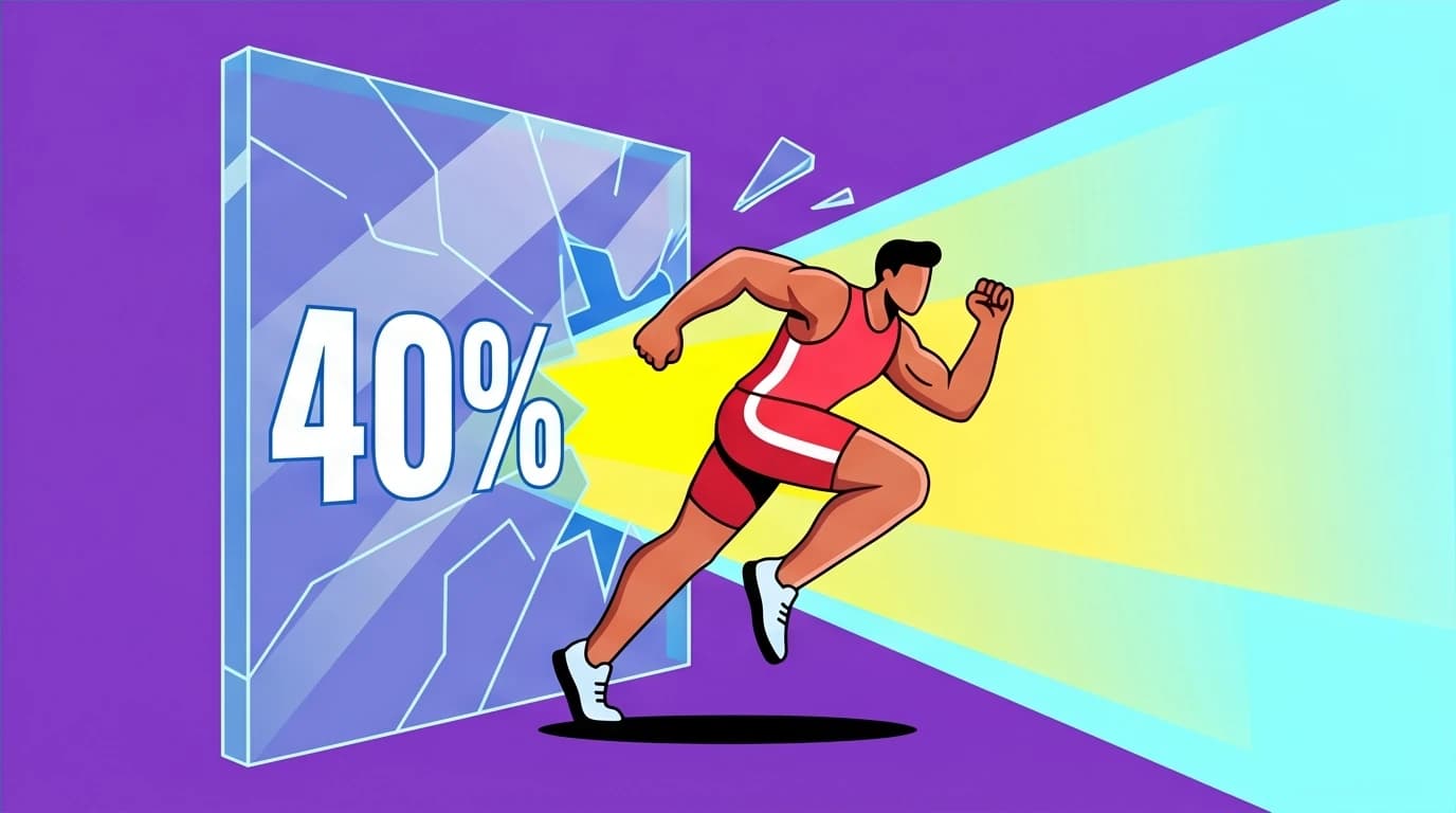 An athlete shatters a '40%' barrier, a visual for the David Goggins 40% rule for overcoming perceived physical and mental limits.