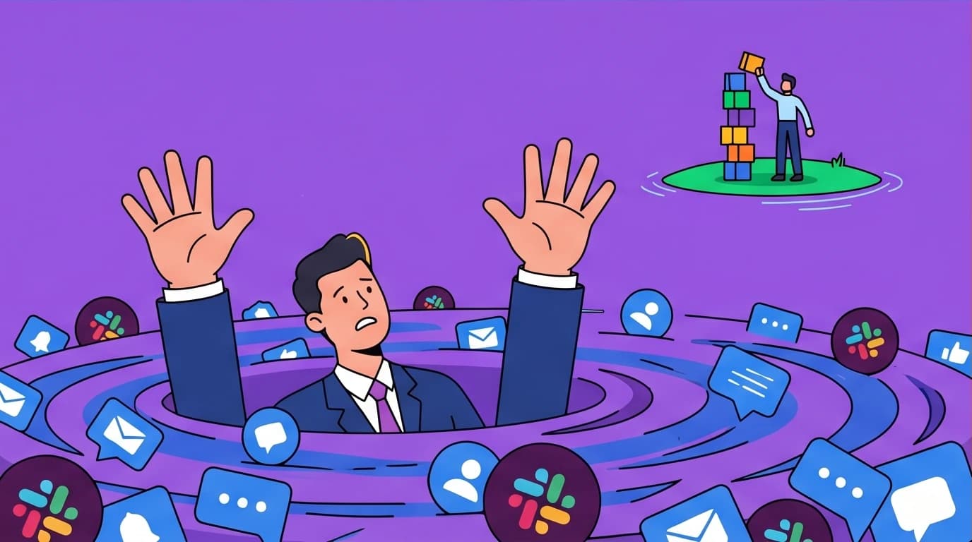 An image representing the main criticism of Deep Work: a corporate employee drowning in shallow tasks like emails, a problem for many workers.