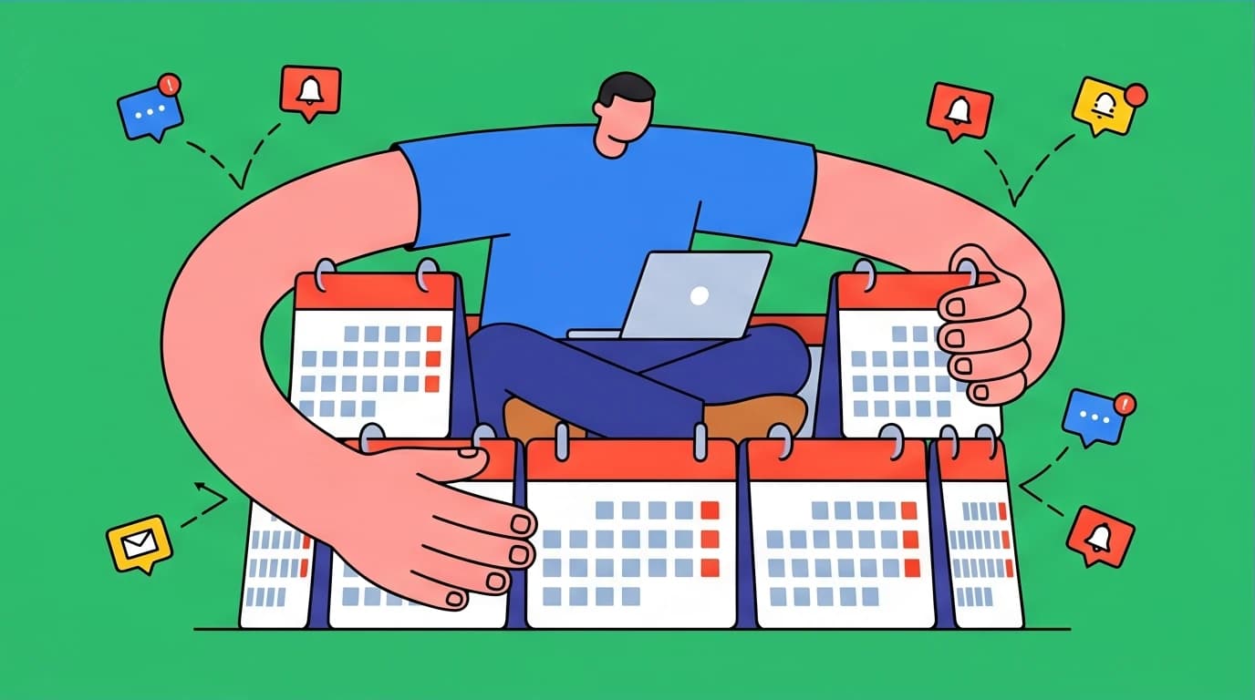 An image showing a person building a fortress out of calendar blocks to protect their time, visualizing the time blocking method for deep work.