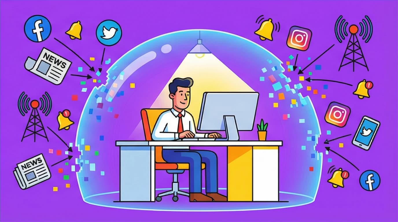 A person achieving a flow state inside a digital fortress, where all notifications and online distractions are blocked out.