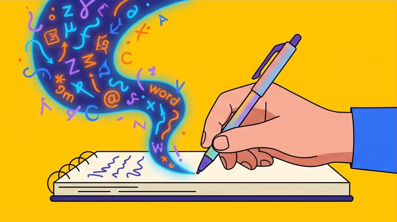 An artist's hand using automatic writing, a Sylvia Browne technique for psychic development, to channel subconscious thoughts directly onto paper.