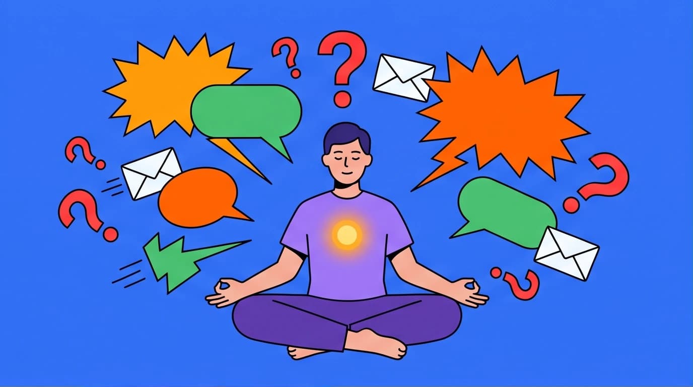 An illustration of a person practicing a Sylvia Browne technique to develop intuition, calmly listening to their inner voice amidst external noise.