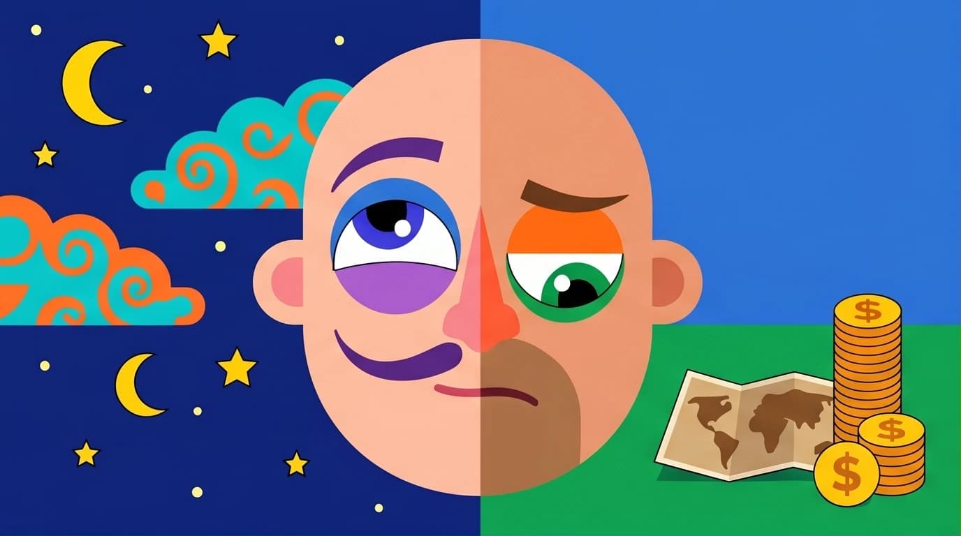 A Don Quixote character analysis illustration showing a head split between the visionary dreamer and the grounded pragmatist, a core psychological blueprint.