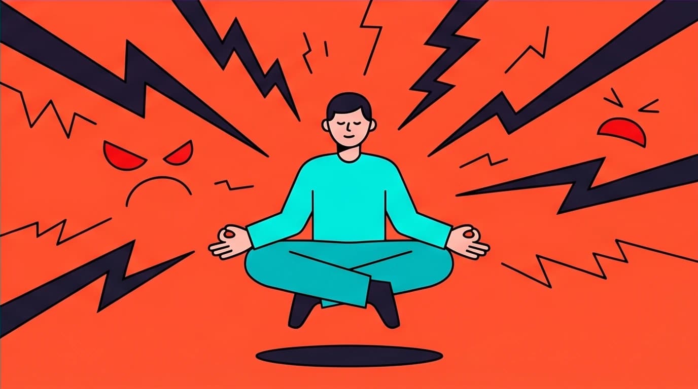 Illustration of dissolving the Eckhart Tolle pain body through conscious awareness, with a person silently watching their inner emotional storm.
