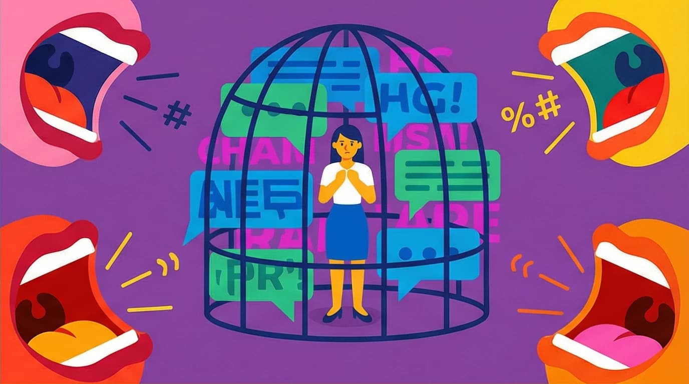 A character trapped by shouting mouths, illustrating the struggle to find one's voice, a key theme in Tara Westover's Educated quotes.