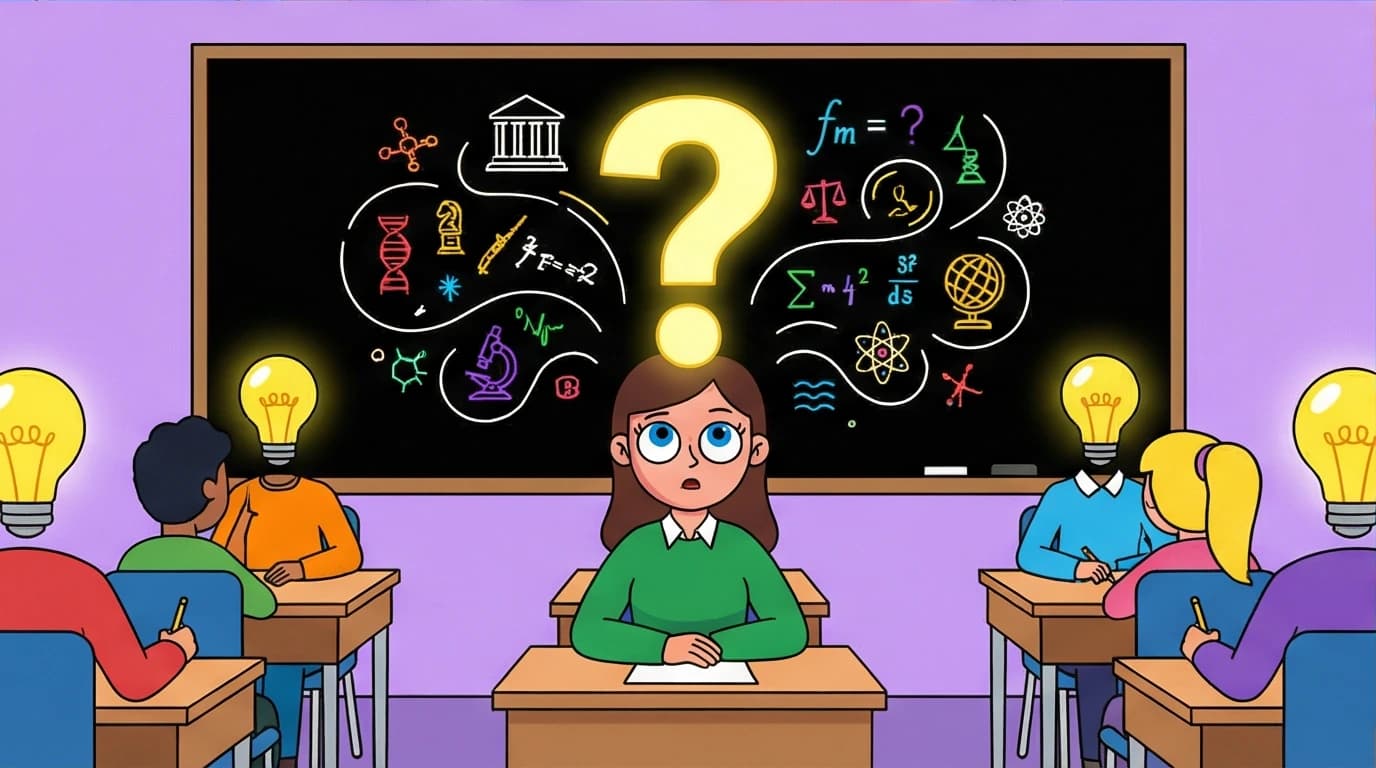 Visual analysis of a key theme in Tara Westover's Educated: a student feeling overwhelmed by new knowledge in a university setting, symbolizing intense culture shock.