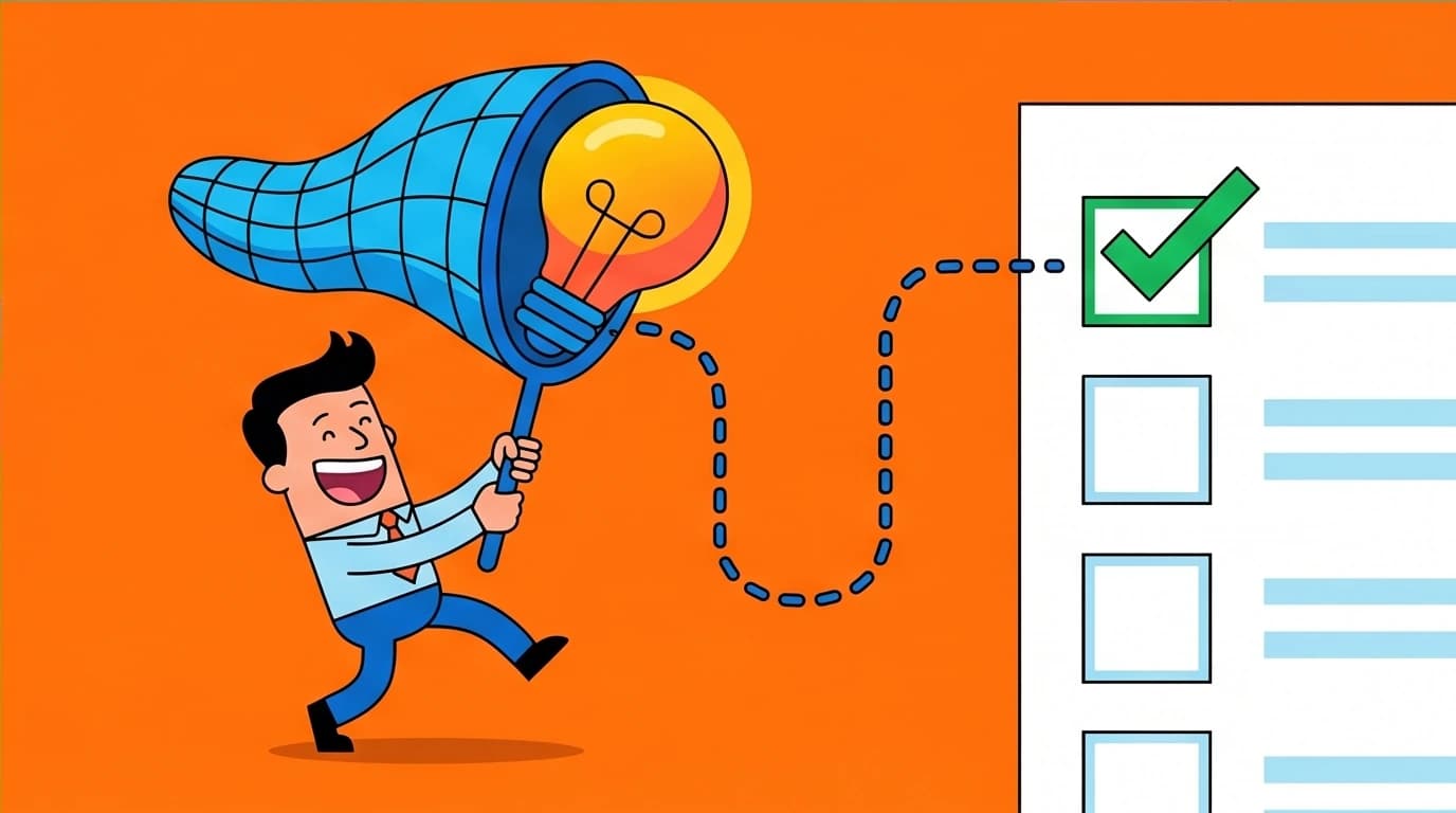 The Capture and Apply framework in action: a person catching an idea and applying it to retain knowledge and learn new skills.