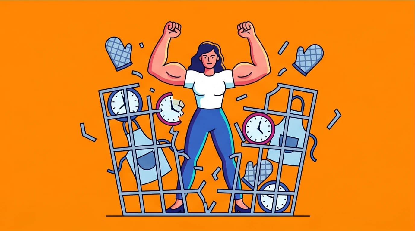 A strong mother breaks free from a cage of expectations, a concept from empowering books that encourage women to reclaim their identity.