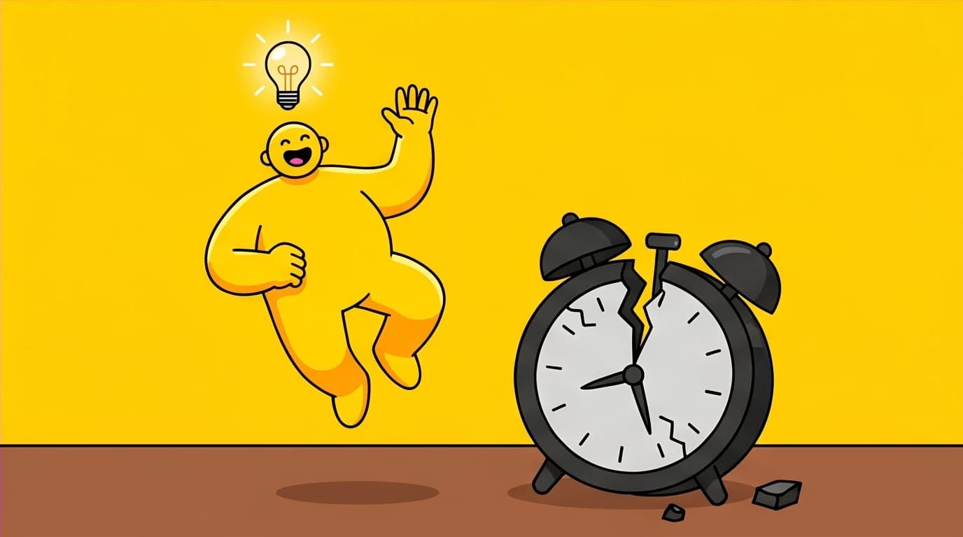 A person floats free from a heavy clock, representing the energy and mental clarity achieved during the Fast Feast Repeat fat-burning phase.