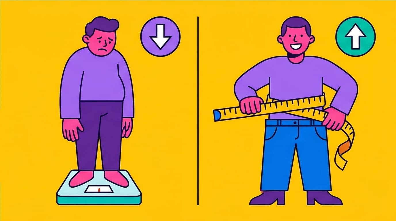 A person celebrating a non-scale victory with a measuring tape, proving Fast Feast Repeat results are best tracked by body recomposition, not the scale.