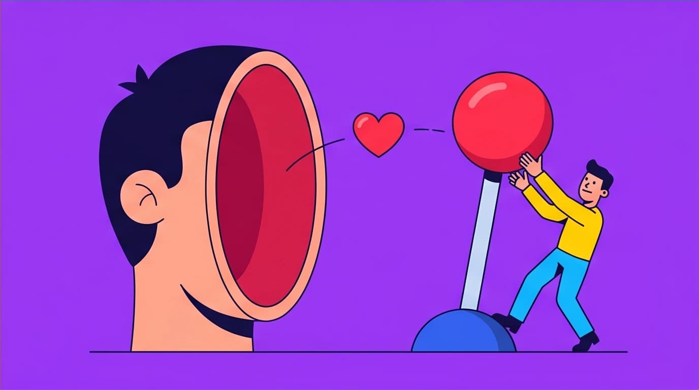 Inside a brain, an alarm system misfires at the sight of a heart, explaining the psychological defense mechanism behind the fear of intimacy.