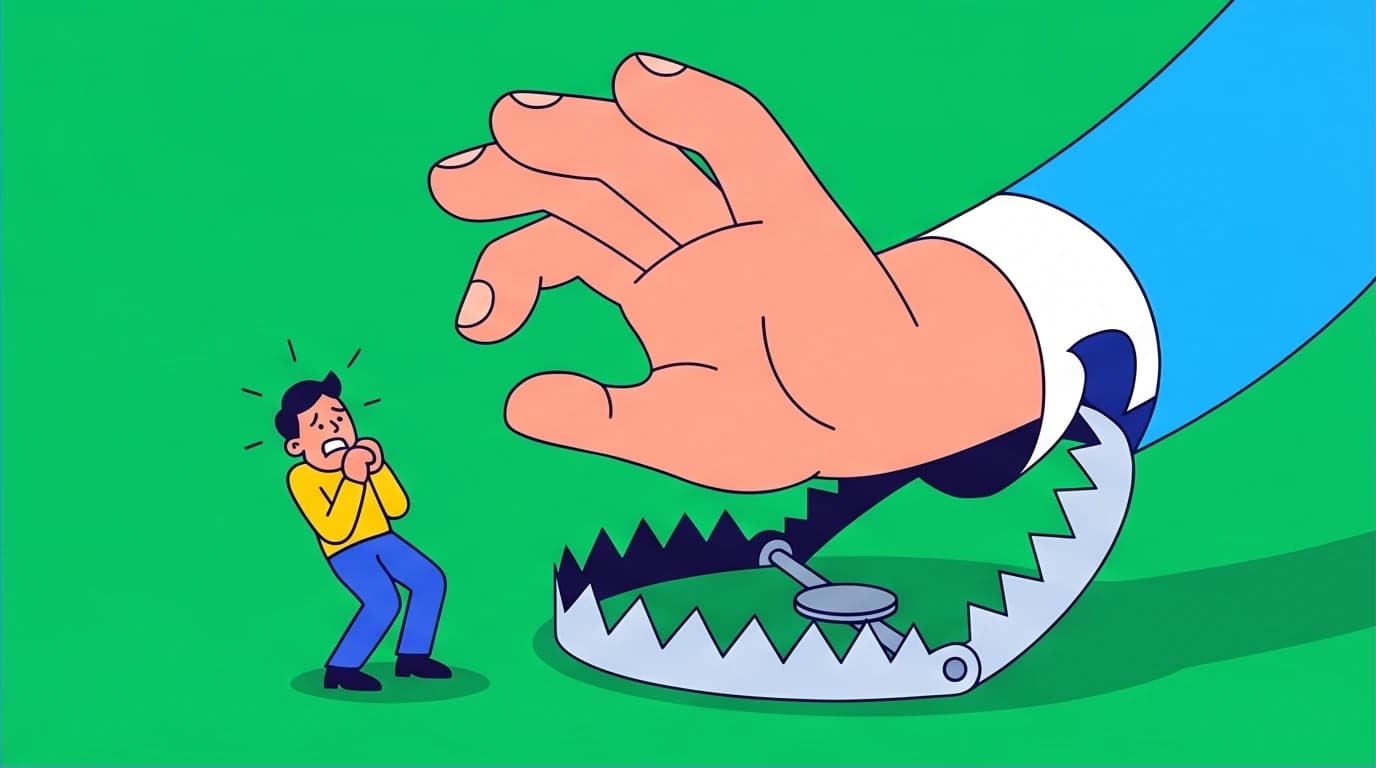 A person sees an outstretched hand as a dangerous trap, a visual metaphor for how fear of intimacy equates closeness with danger in relationships.