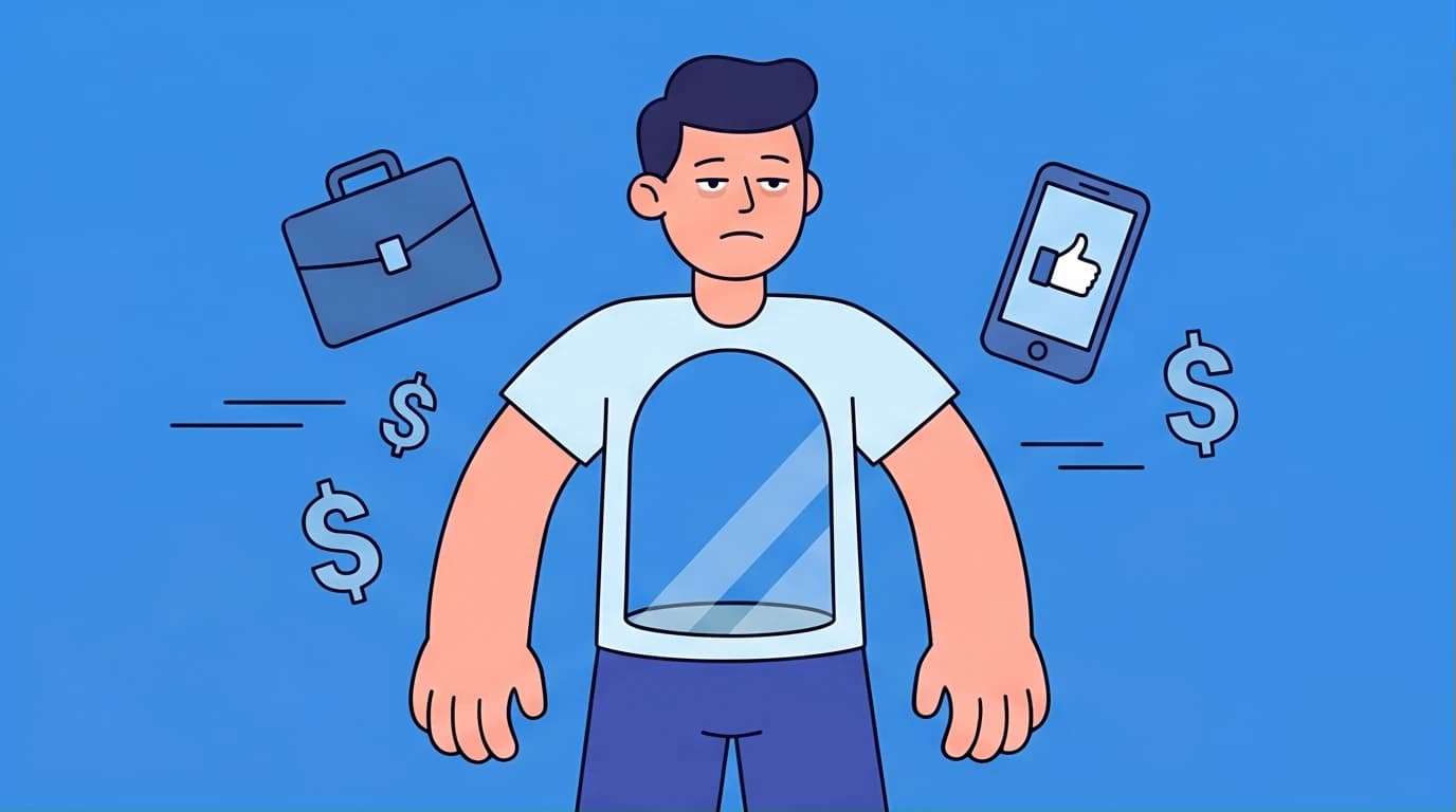An illustration of a person feeling hollow and disconnected, a metaphor for the struggle of finding life's meaning when feeling lost.