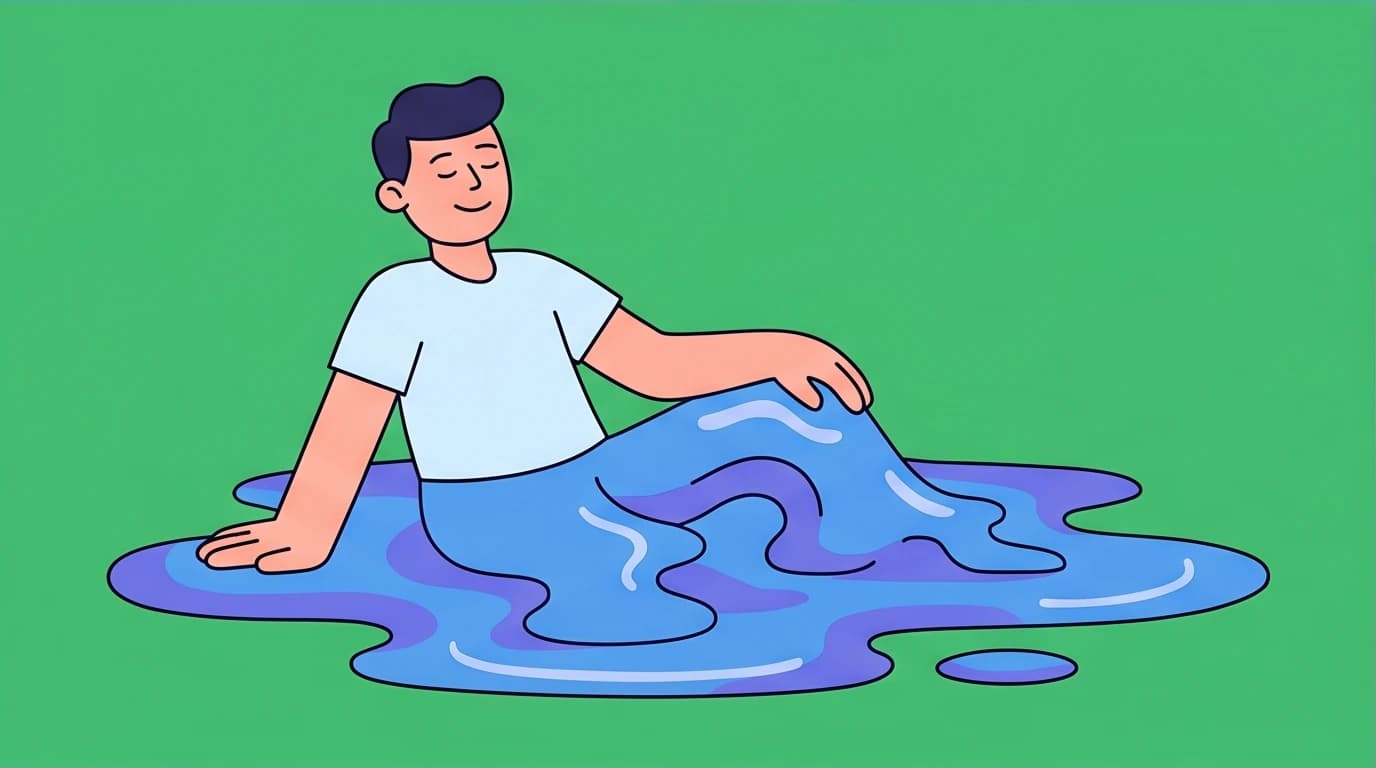 A person peacefully dissolving, representing the importance of self-acceptance and rest as a way of facing hardship and overcoming burnout.