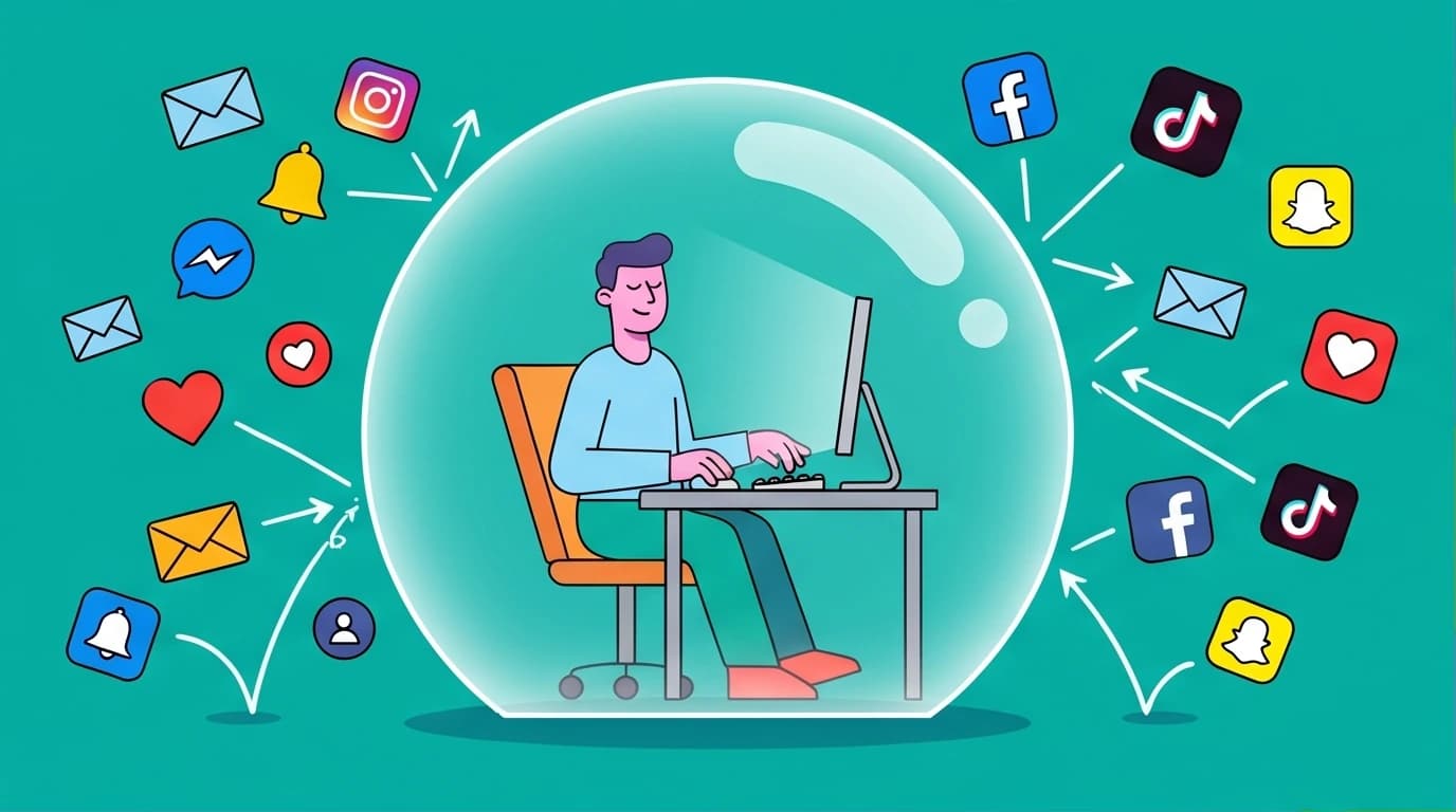 An illustration of a person achieving Flow, protected from digital distractions, representing the core concept of the book Flow by Csikszentmihalyi and finding optimal experience.