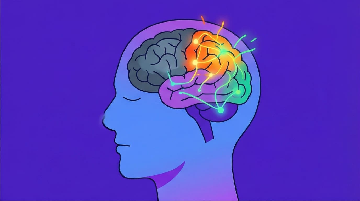 A diagram showing transient hypofrontality in flow state psychology, where the brain's prefrontal cortex powers down for subconscious processing.